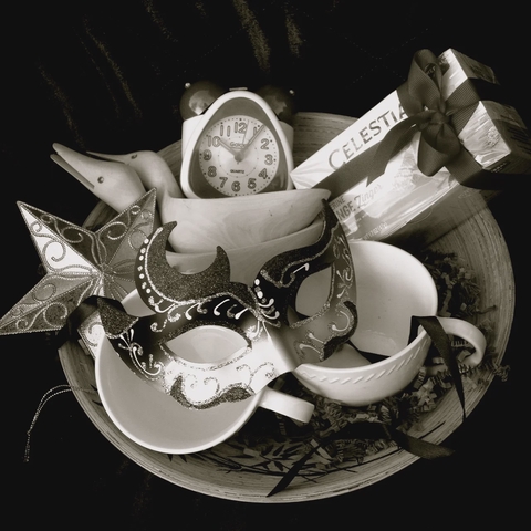 Gift Bowl With Clock and Moon Mask by Rebecca Pyle