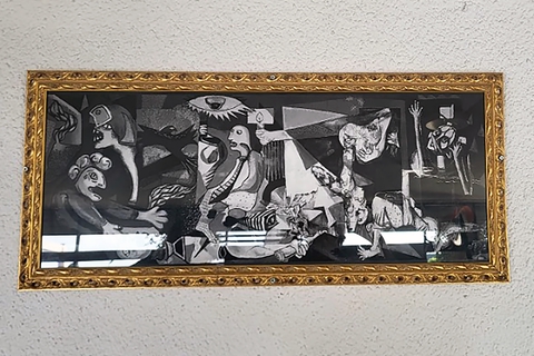 Figure No. 1: Repainting of Picasso's _Guernica_ by AntiCapitalist Students Thessaloniki, hanging in The Rectory, Aristotle Thessaloniki University, Greece (July 2024)